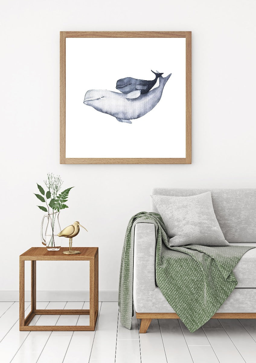 Beluga Whale Family Watercolor juliste