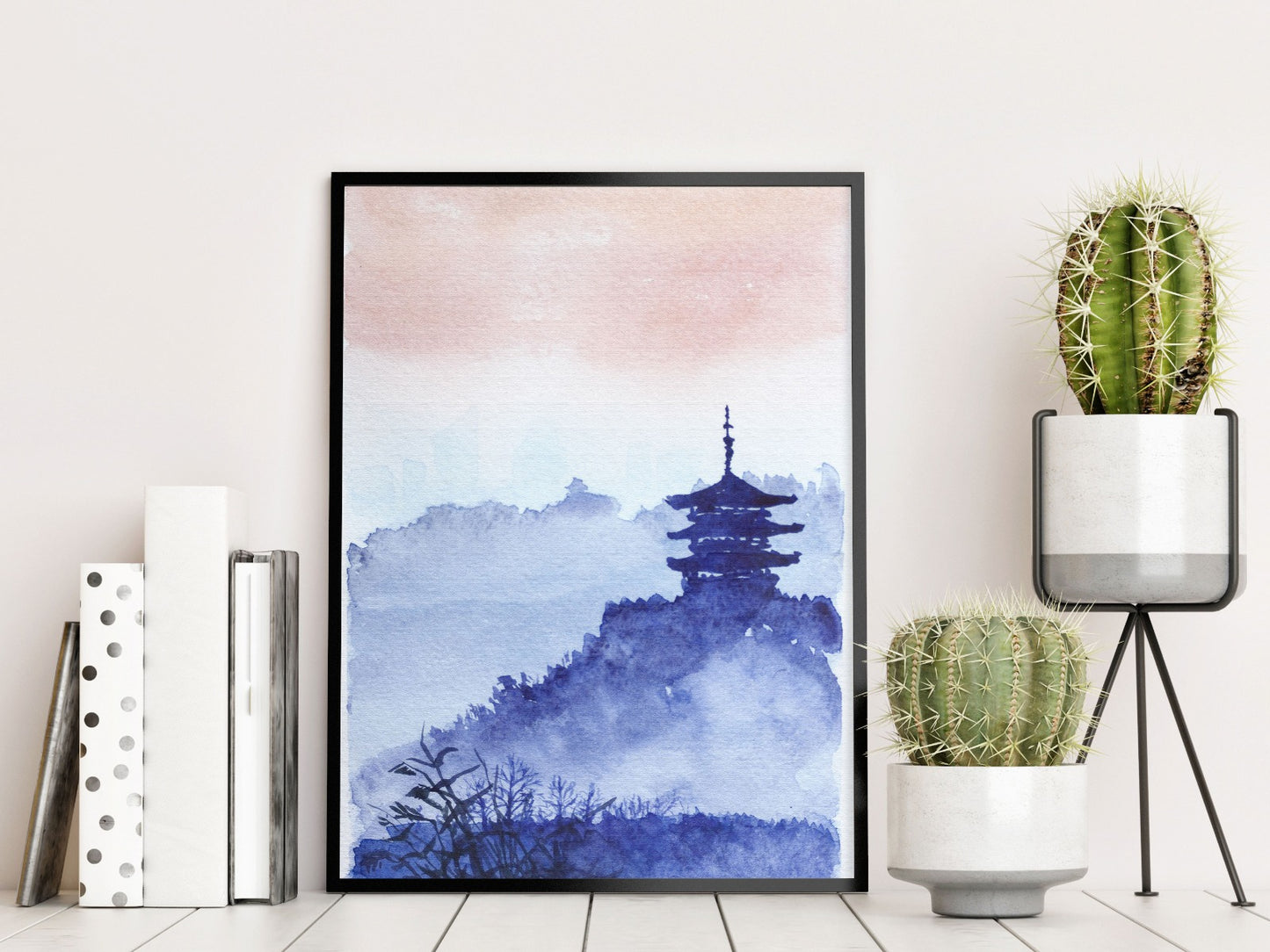 Watercolor Japanese Temple Forest juliste