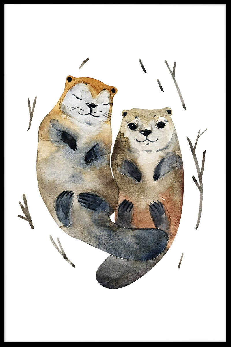 Otter Love Watercolor juliste