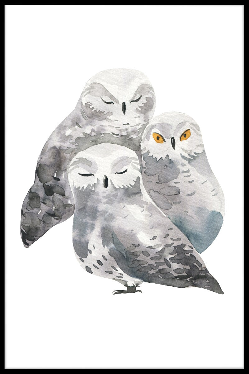 Owl Family Watercolor juliste