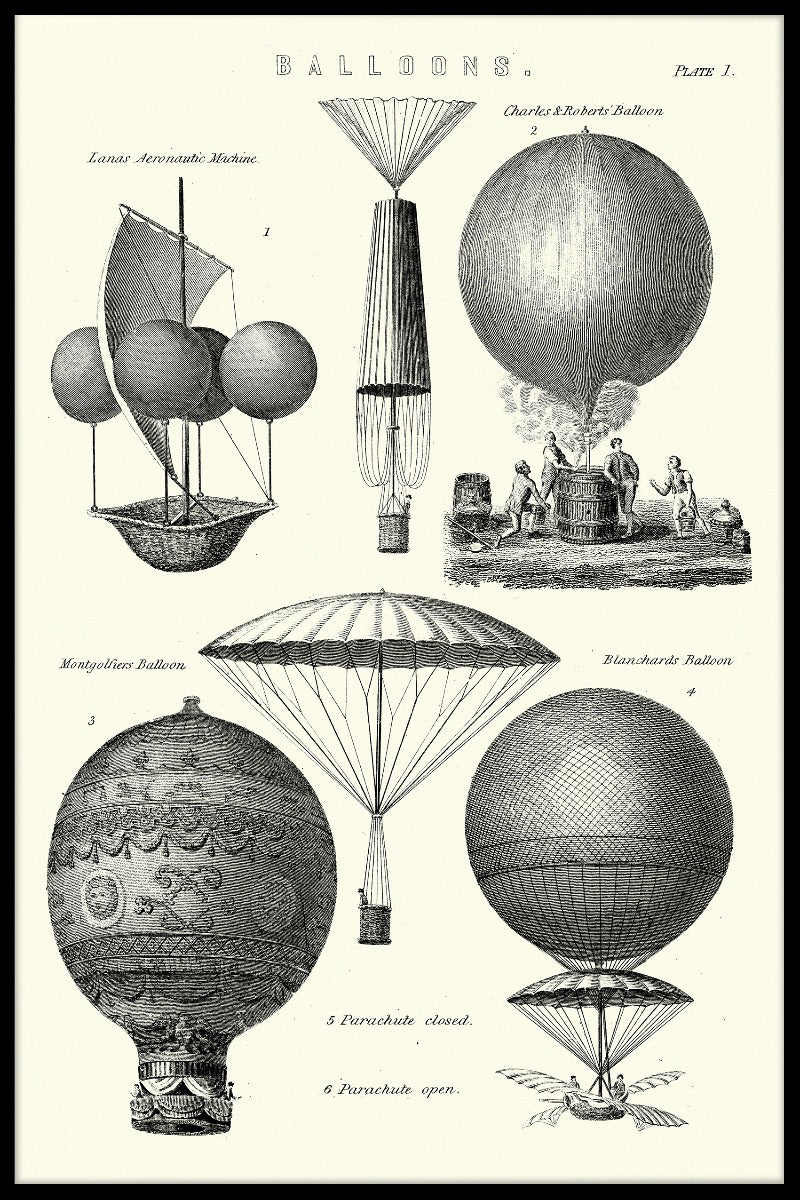 Vintage Hot Air Balloon Types juliste