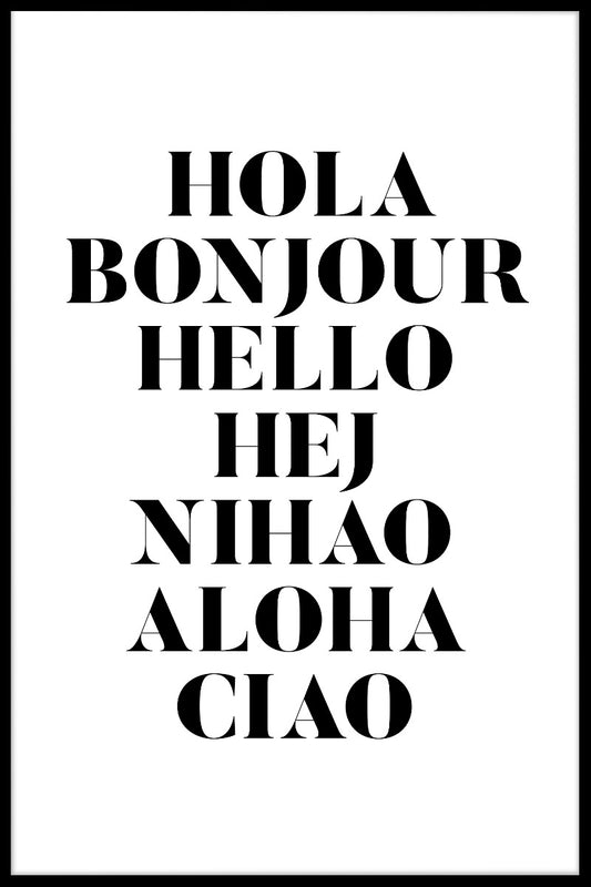 Hola Bonjour Hello juliste