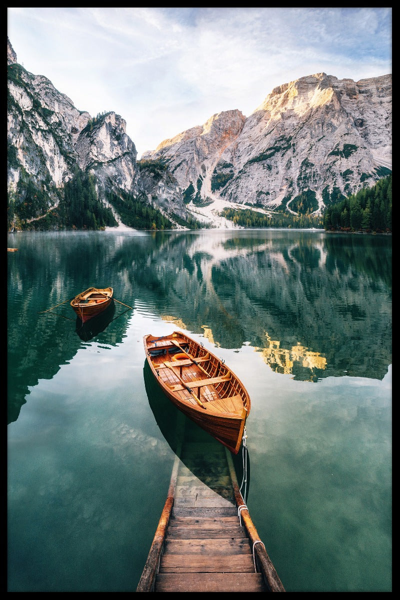 Dolomites Lake Wooden Boats juliste